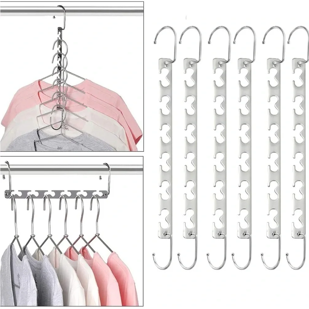 Space Saving Sturdy Cascading Silver Metal Hangers Closet Organizer Pack of 4
